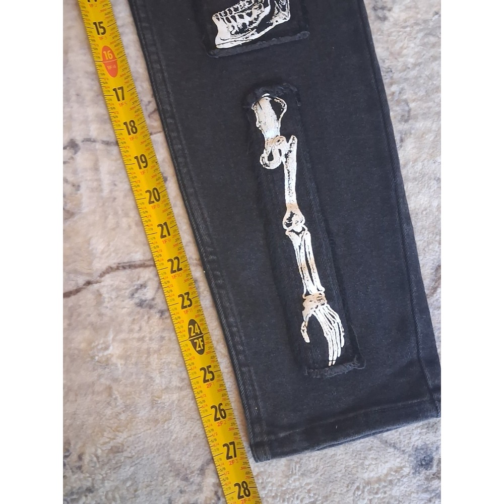 Hot Topic Goth core death rock/Roll Jeans Men 36x32 Black Skeleton Skull Patches - Picture 2 of 11
